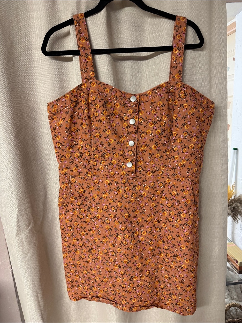 No Boundaries Rust Orange Floral Button-Front Mini Dress